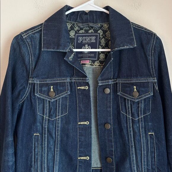 PINK vintage Victoria's Secret Dark Blue Jean Jacket Women medium fall denim EUC - Picture 2 of 11